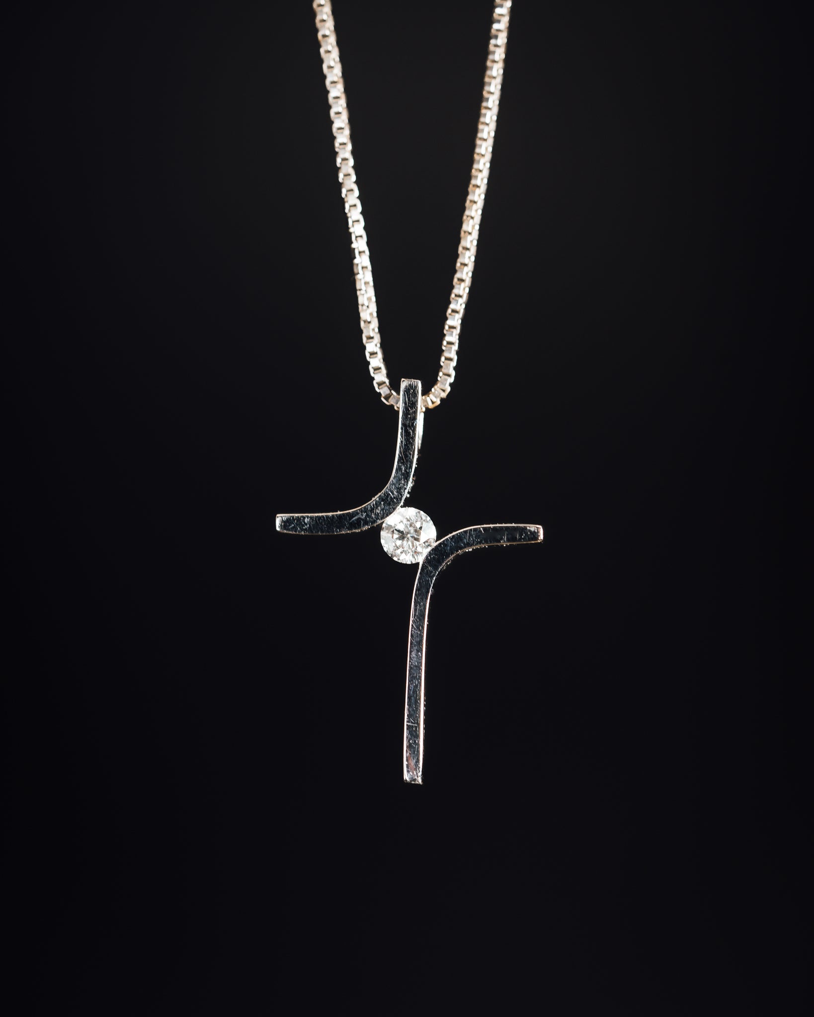 14k White Gold Small Diamond Cross Necklace