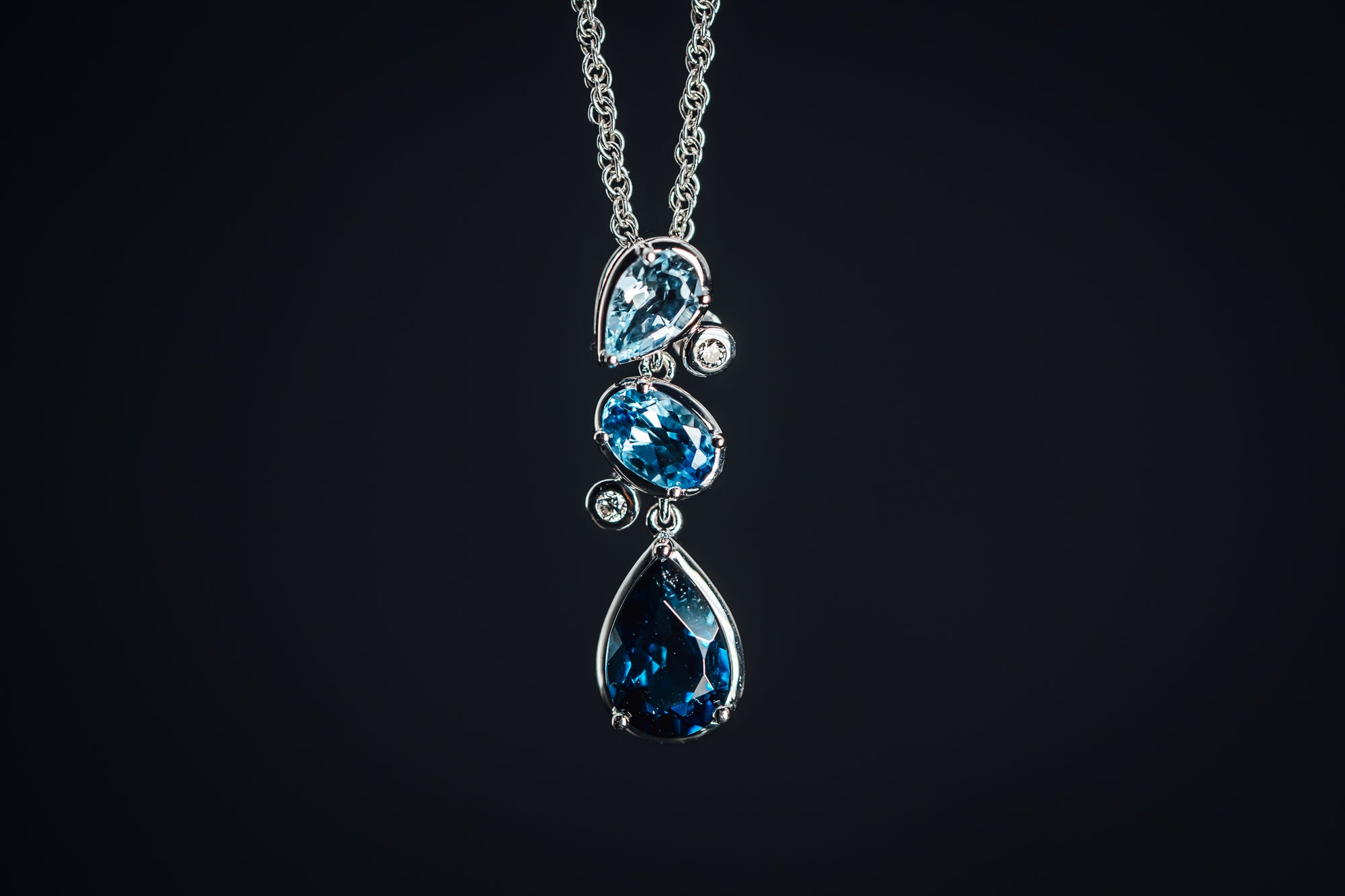 14k White Gold Freeform Blue Topaz and Diamond Pendant