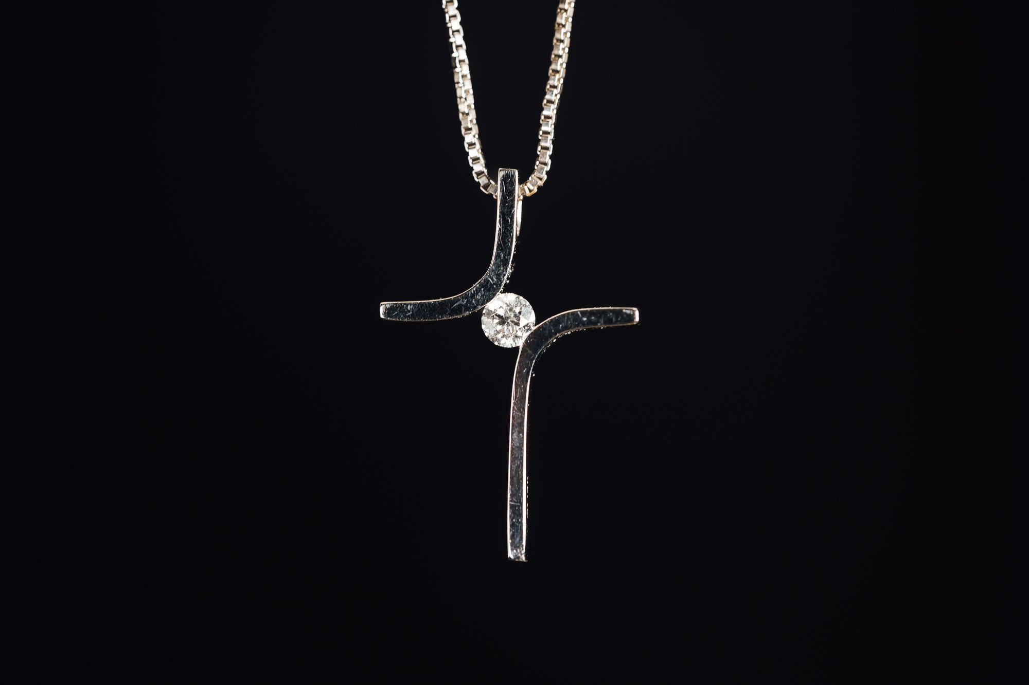 14k White Gold Small Diamond Cross Necklace