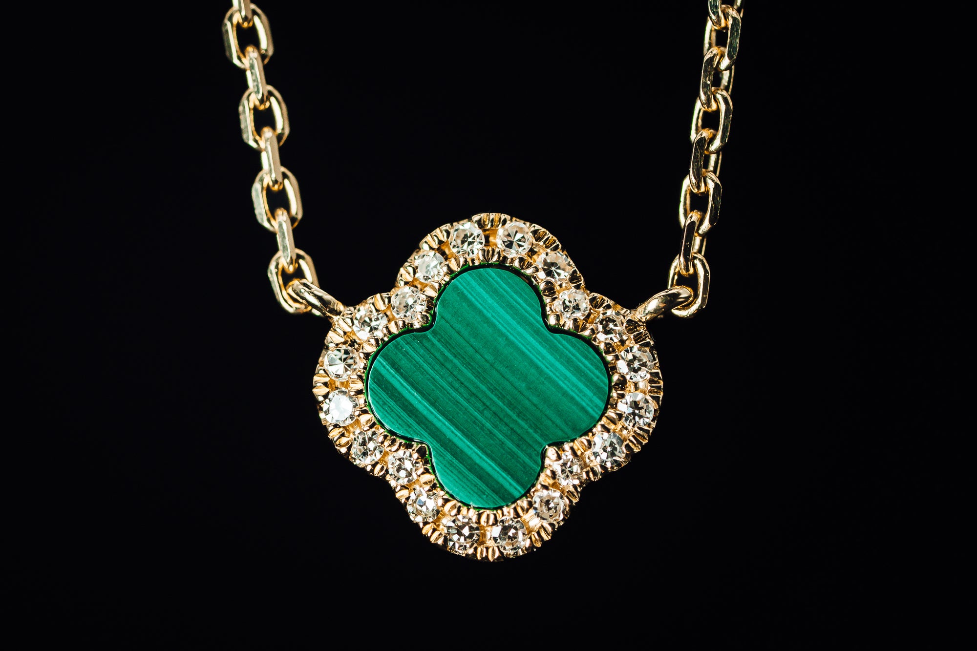 14k Yellow Gold Malachite and Diamond Necklace