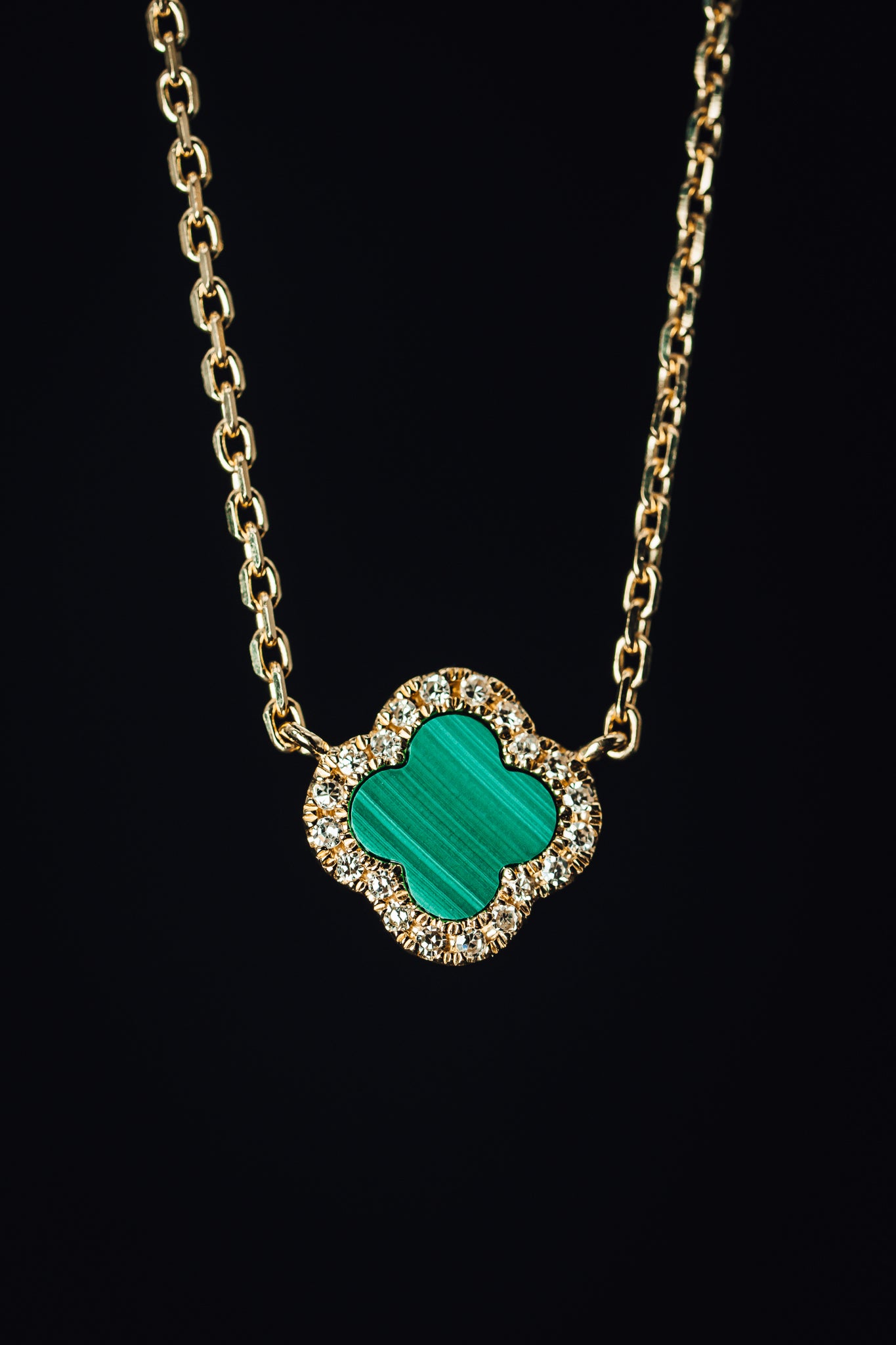 14k Yellow Gold Malachite and Diamond Necklace