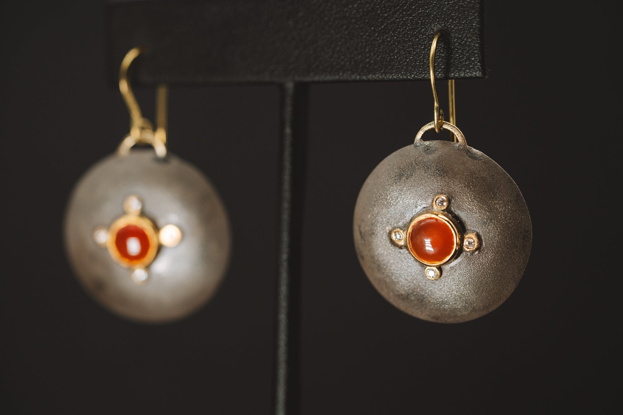 Sterling Silver/22k Yellow Gold Carnelian and Diamond Earrings