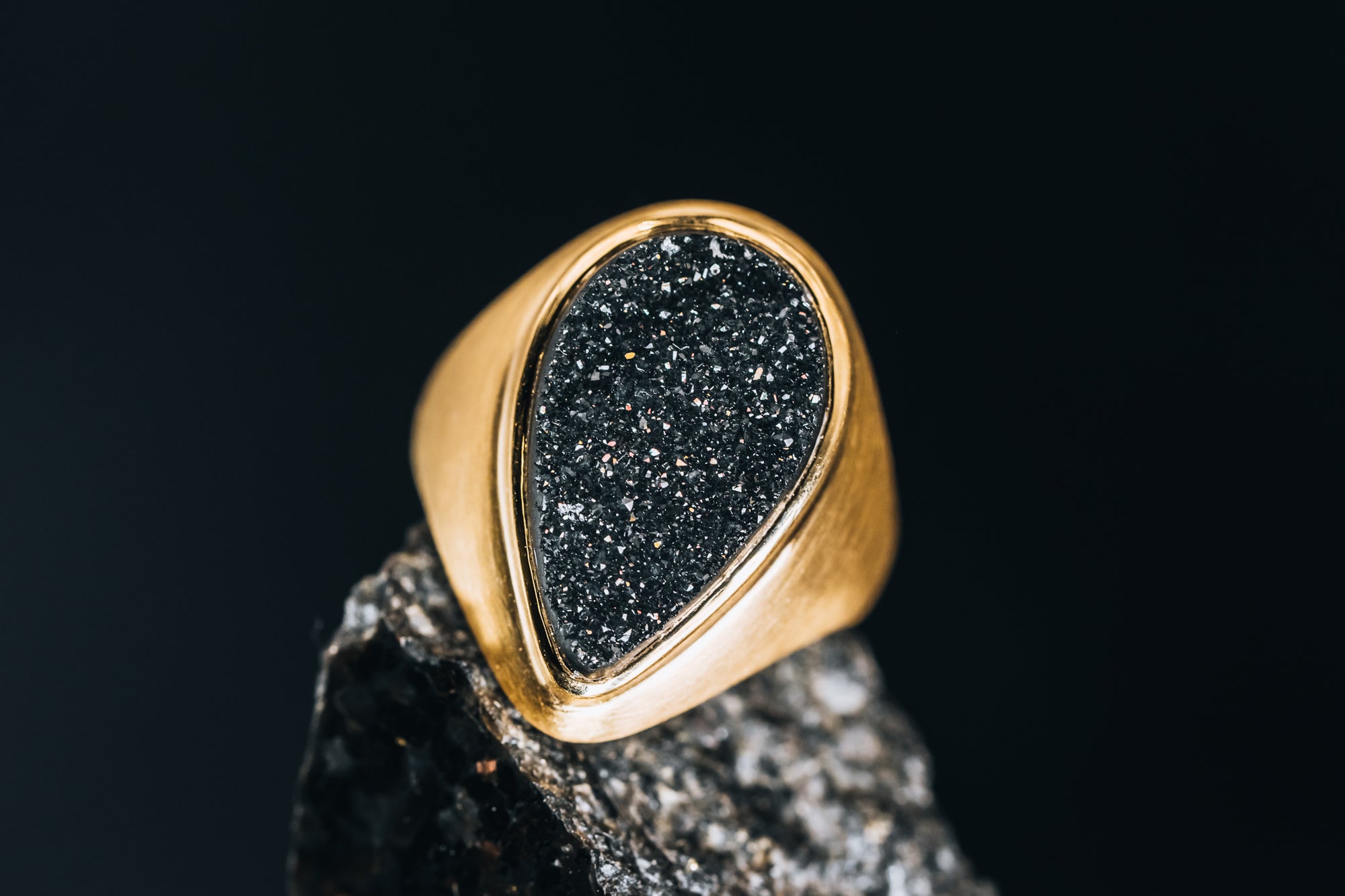 14k Yellow Gold Druzy Ring