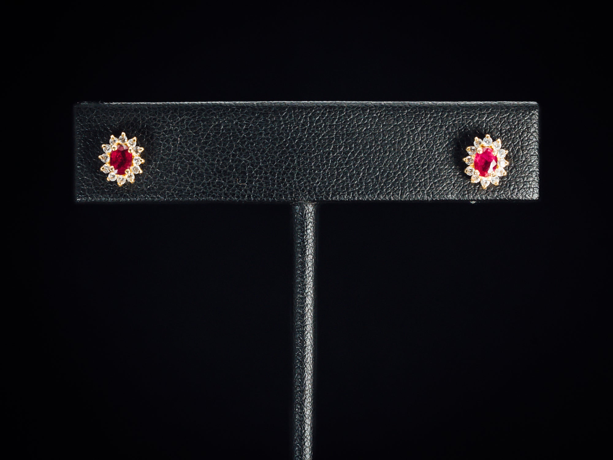 14k Yellow Gold Ruby and Diamond Halo Earrings