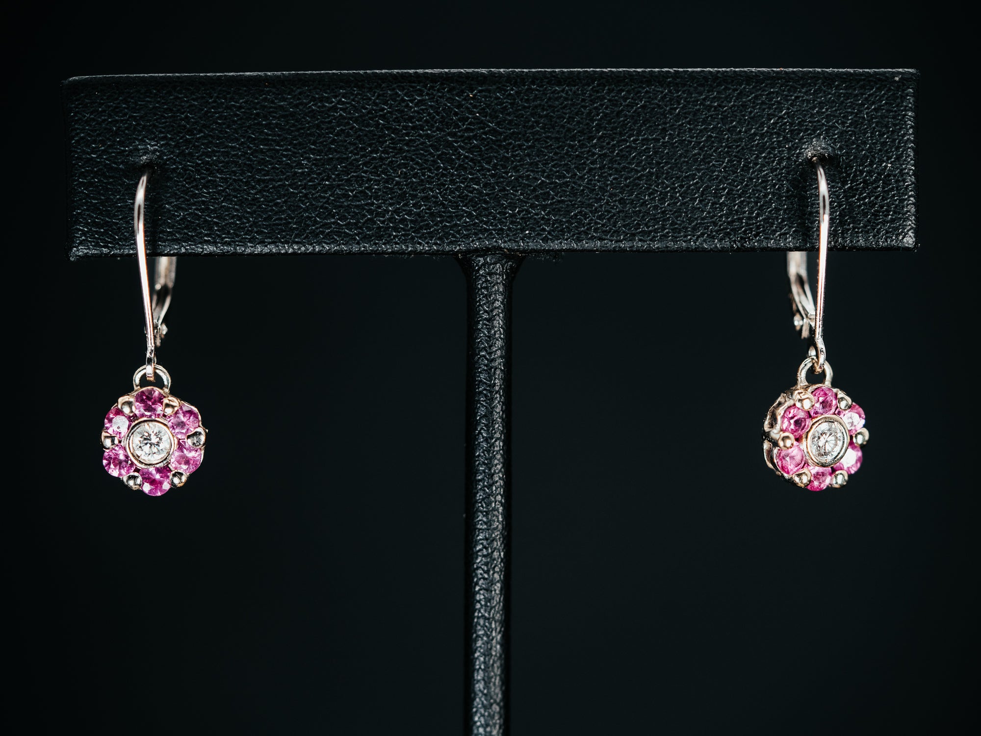 14k White Gold Pink Sapphire and Diamond Earrings