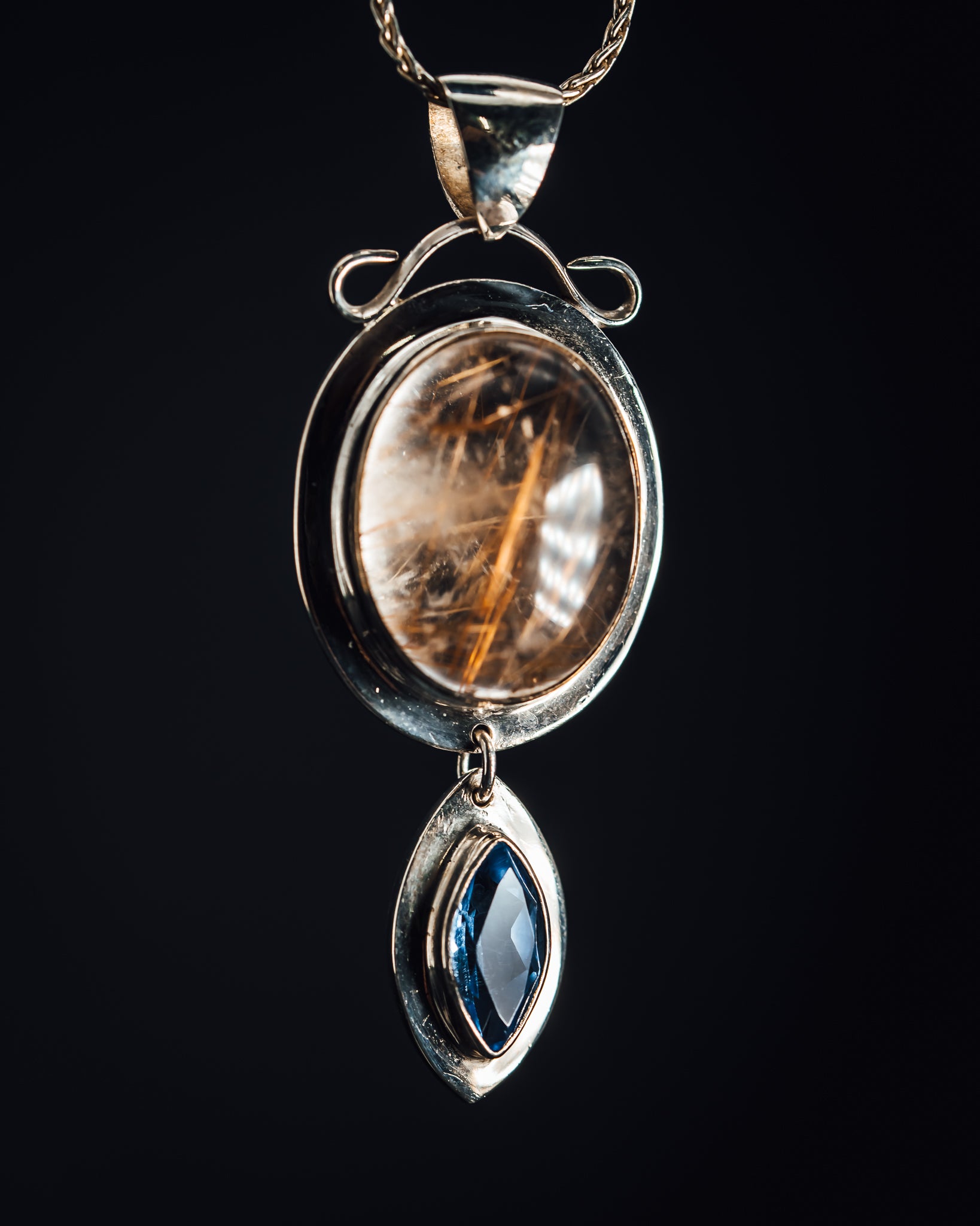 Sterling Silver Rutilated Quartz and Blue Topaz Pendant