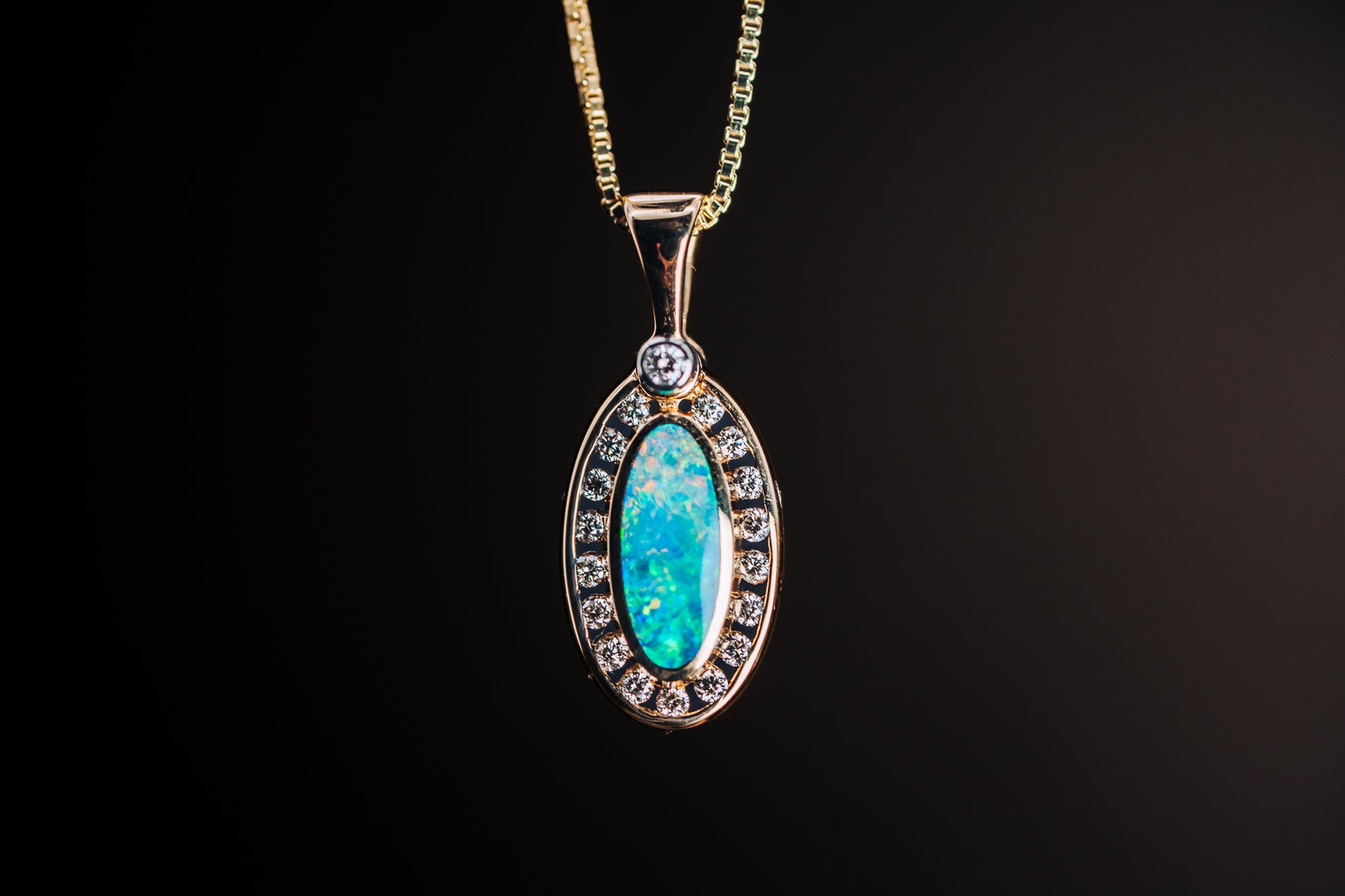 14k Yellow Gold Opal and Diamond Pendant