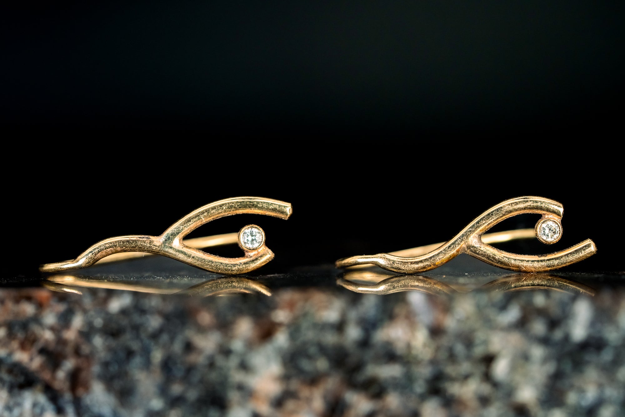 14k Yellow Gold Diamond Wishbone Earrings