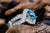 14k White Gold Blue Zircon and Diamond Ring