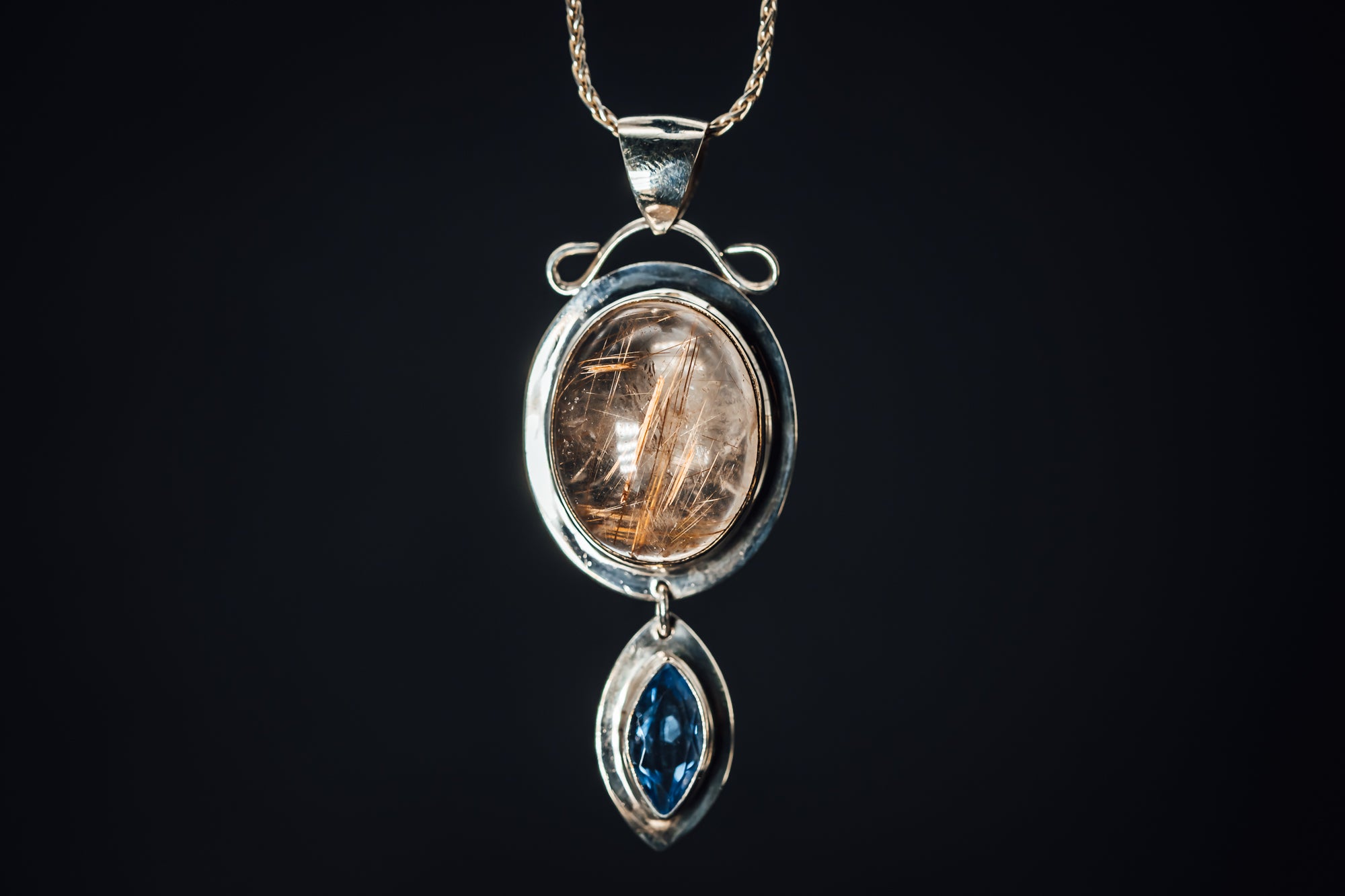 Sterling Silver Rutilated Quartz and Blue Topaz Pendant