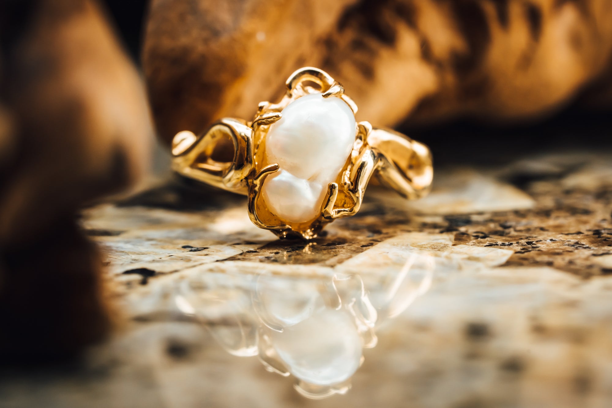 14k Yellow Gold Baroque Pearl Ring