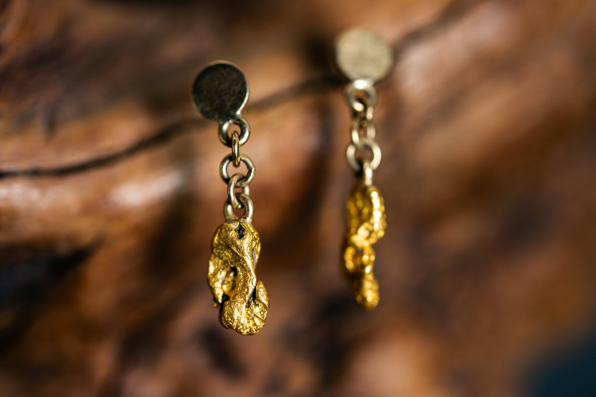 14k Yellow Gold Alaskan Gold Nugget Drop Earrings