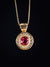 14k Yellow Gold Ruby and Diamond Halo Pendant