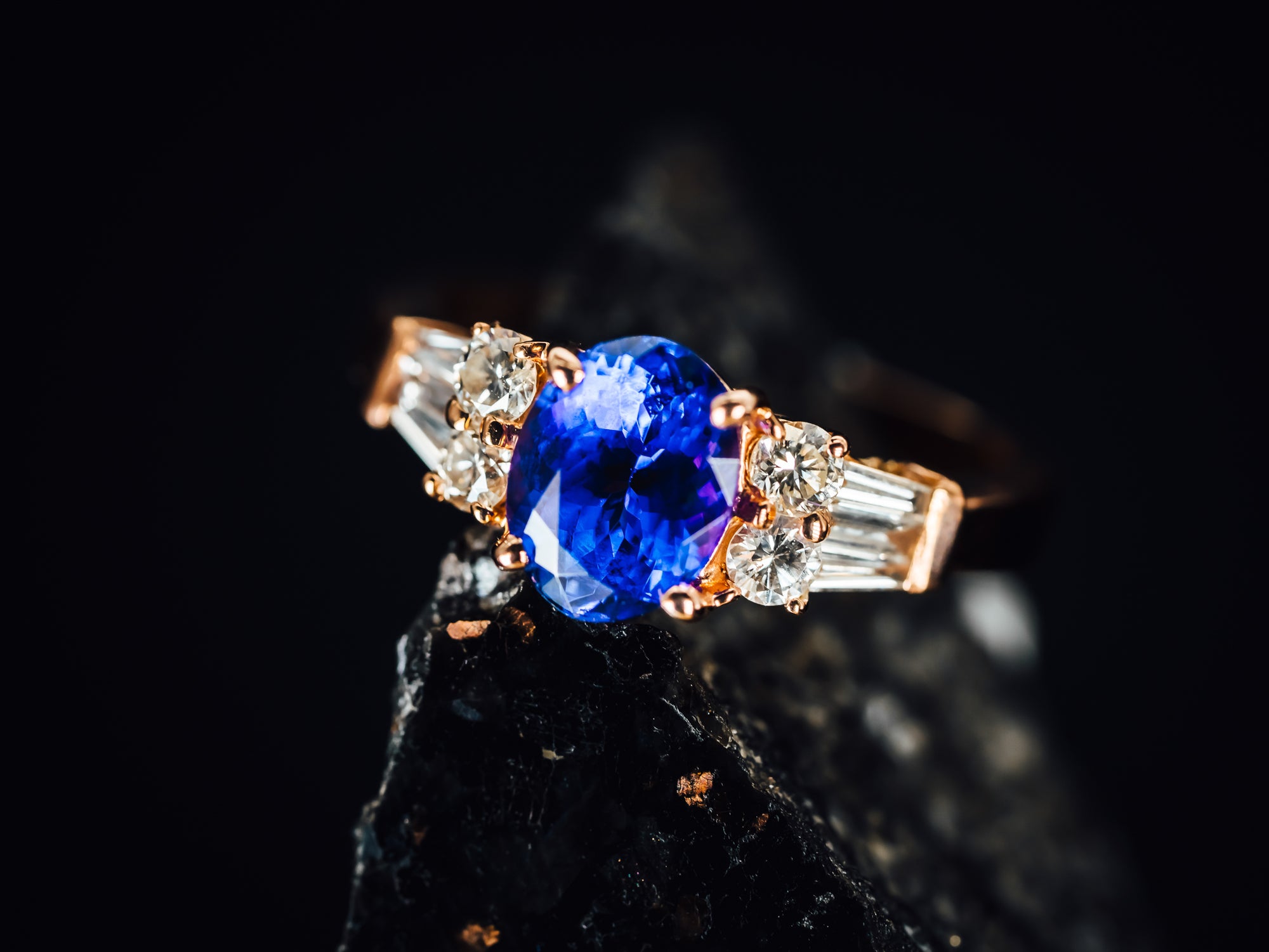 14k Rose Gold Tanzanite and Diamond Ring