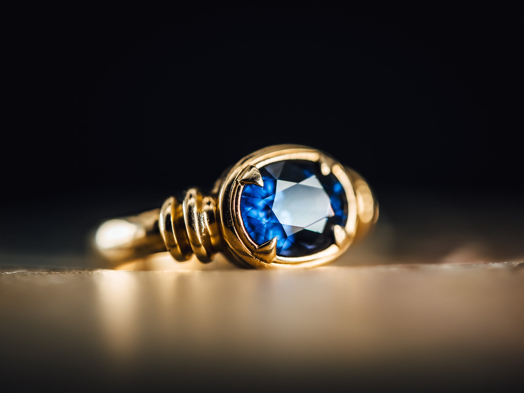 14k Yellow Gold Blue Spinel Ring