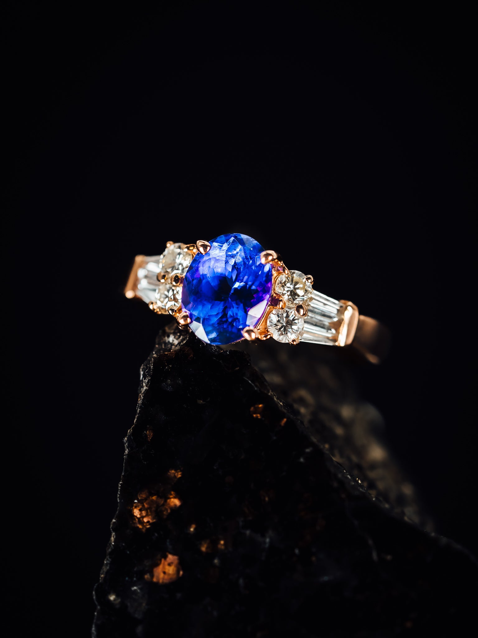 14k Rose Gold Tanzanite and Diamond Ring