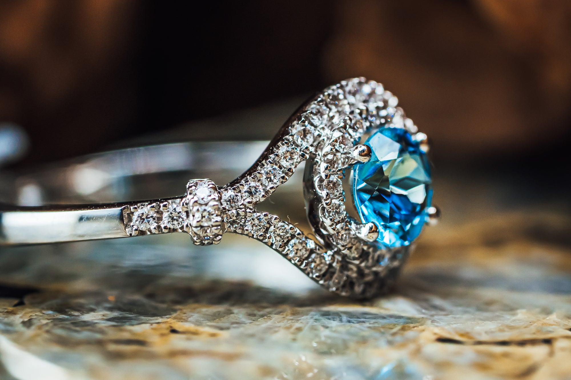 14k White Gold Aquamarine and Diamond Ring