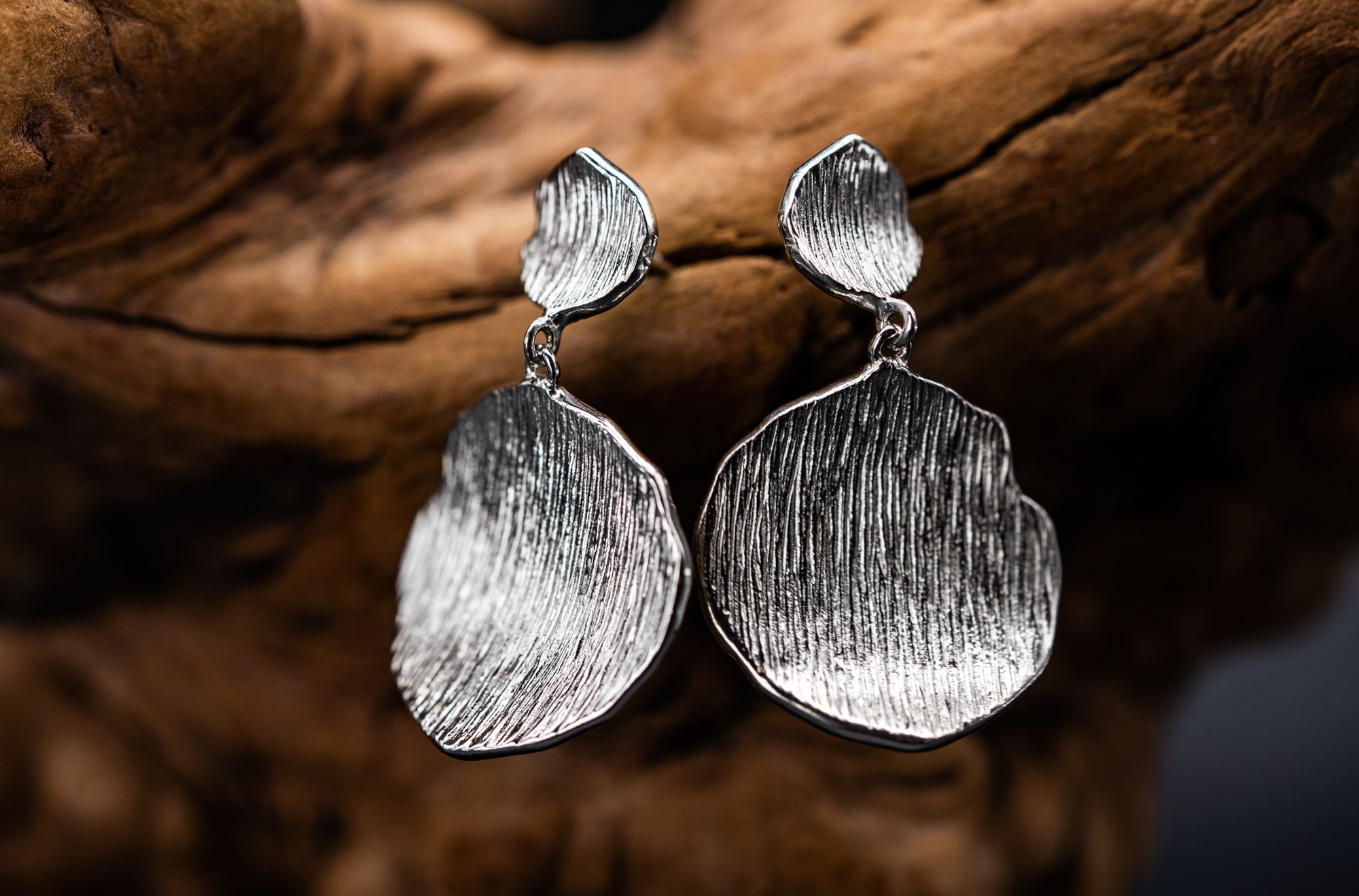 Sterling Silver Textured Drop Earrings