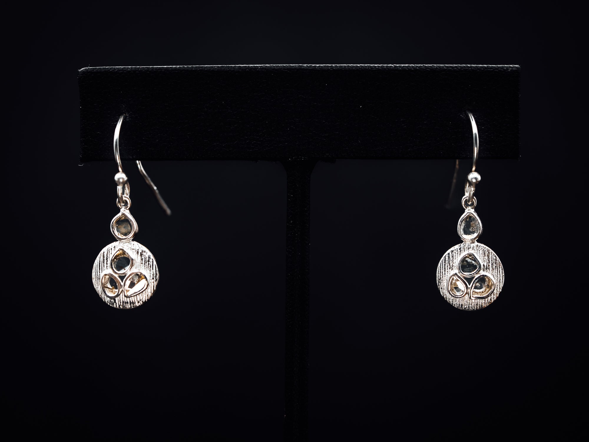 Sterling Silver Sliced Diamond Dangle Earrings