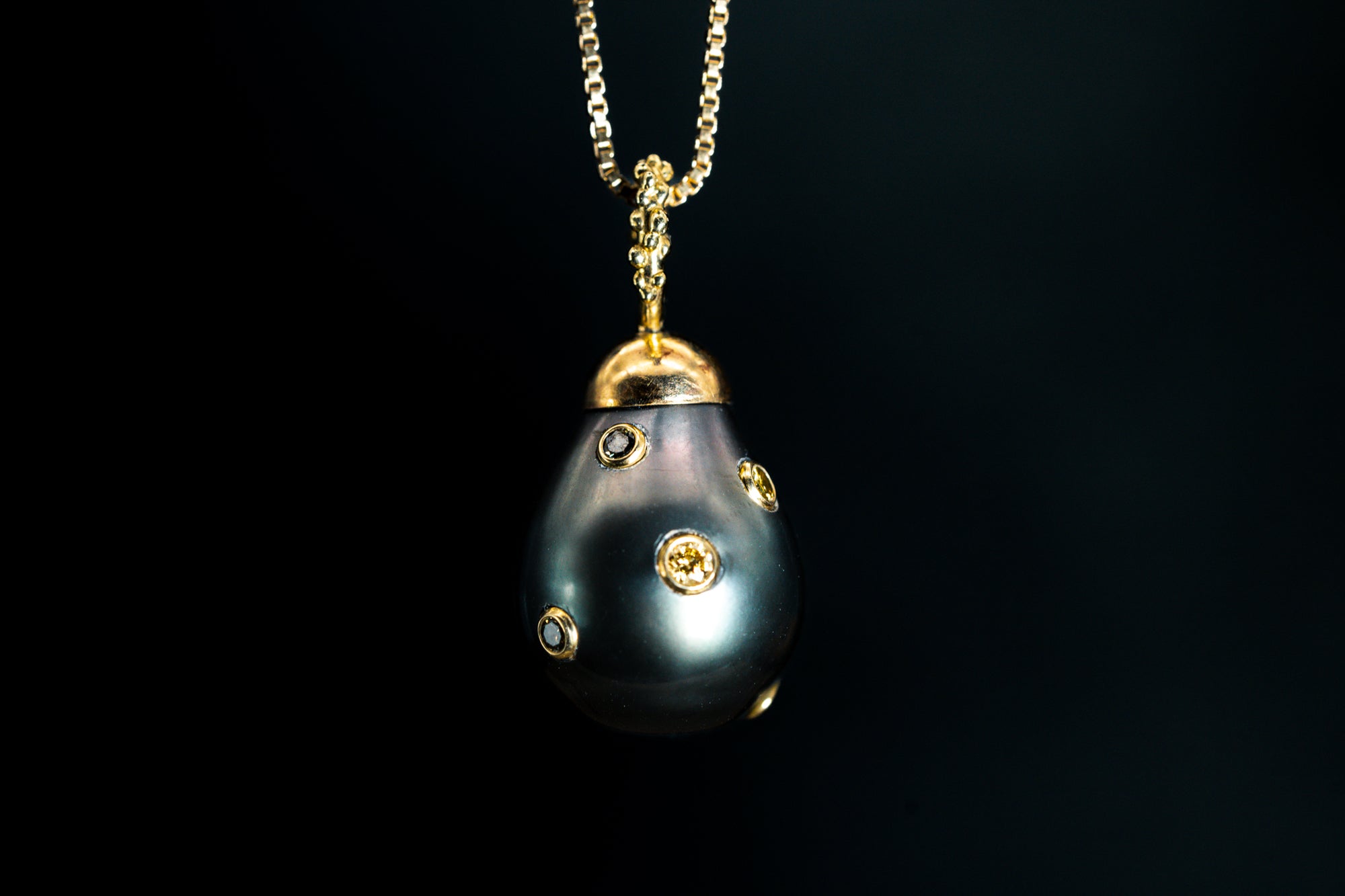 14k Yellow Gold Tahitian Pearl and Diamond Pendant