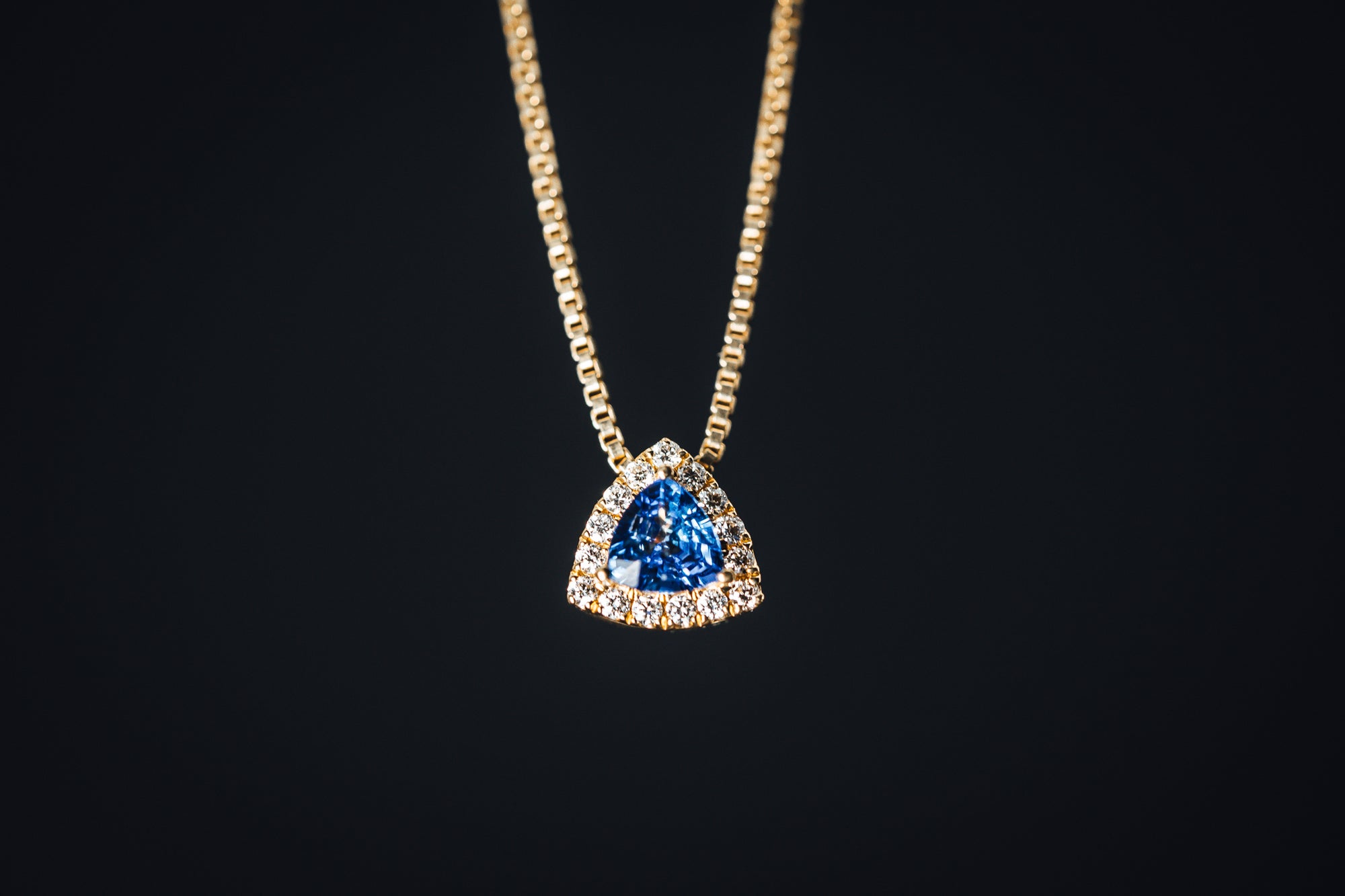 14k Yellow Gold Blue Sapphire and Diamond Drop Pendant