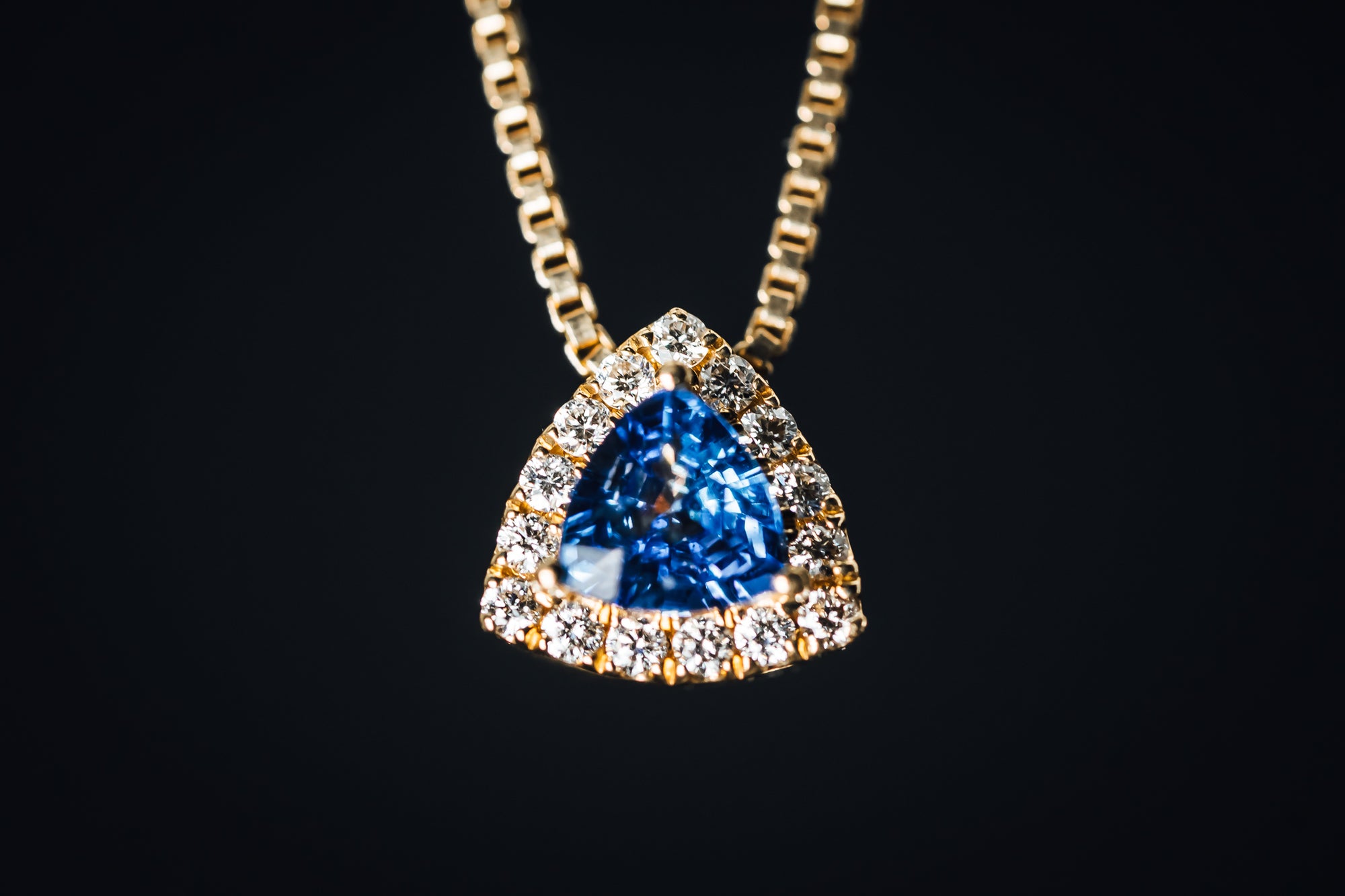 14k Yellow Gold Blue Sapphire and Diamond Drop Pendant