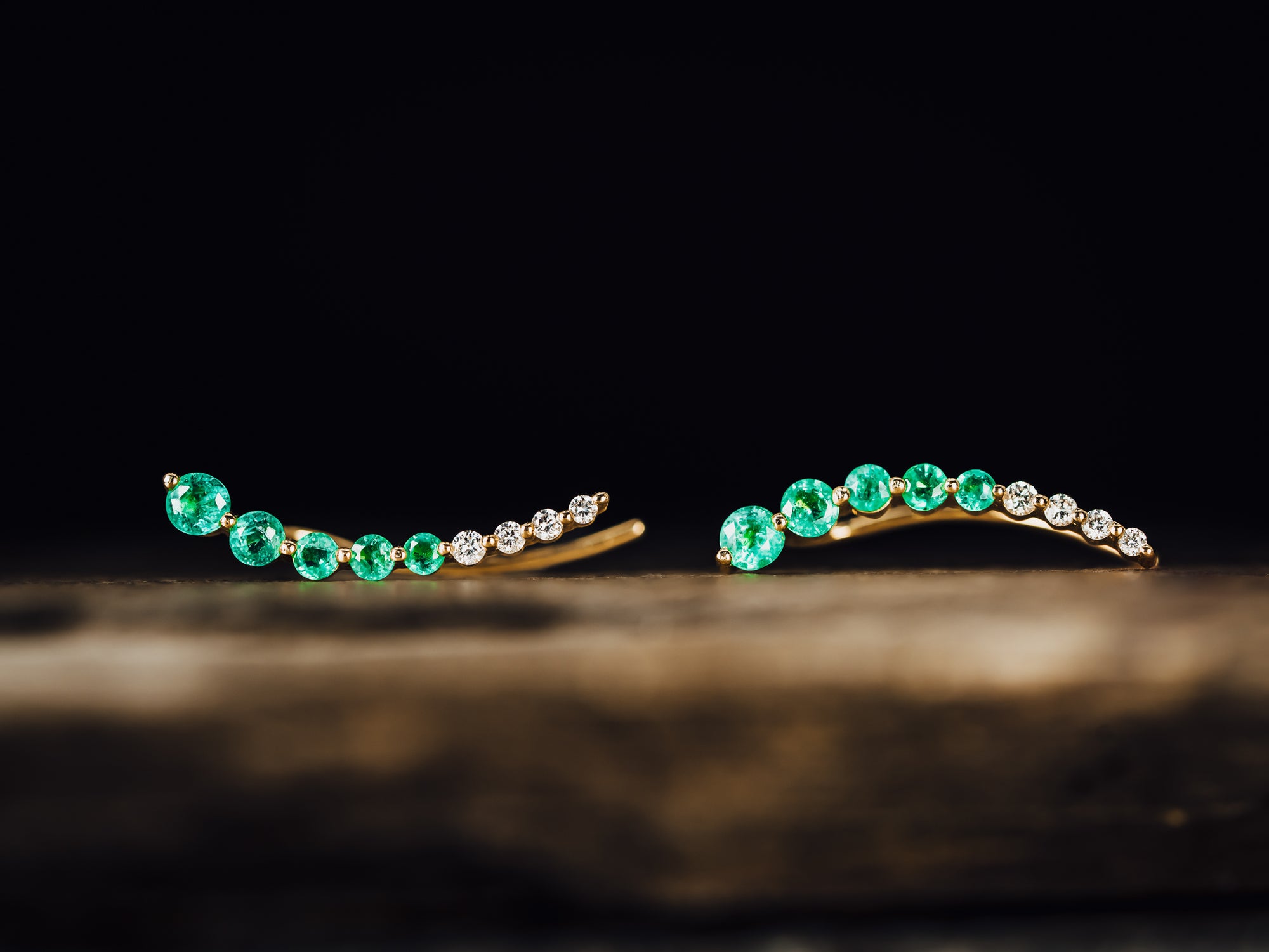 14k Yellow Gold Emerald and Diamond Drop Earrings