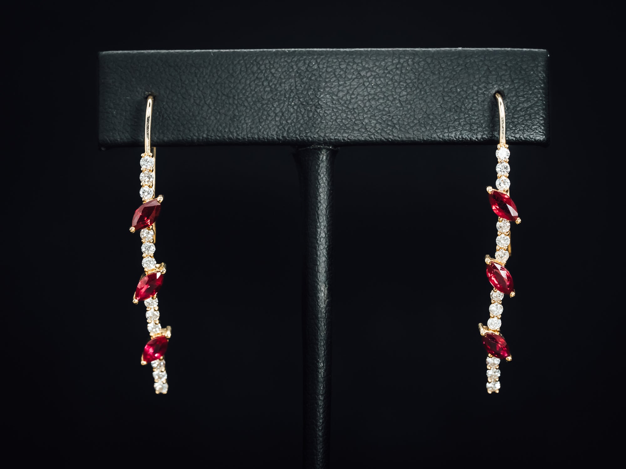 14k Yellow Gold Ruby and Diamond Drop Earrings