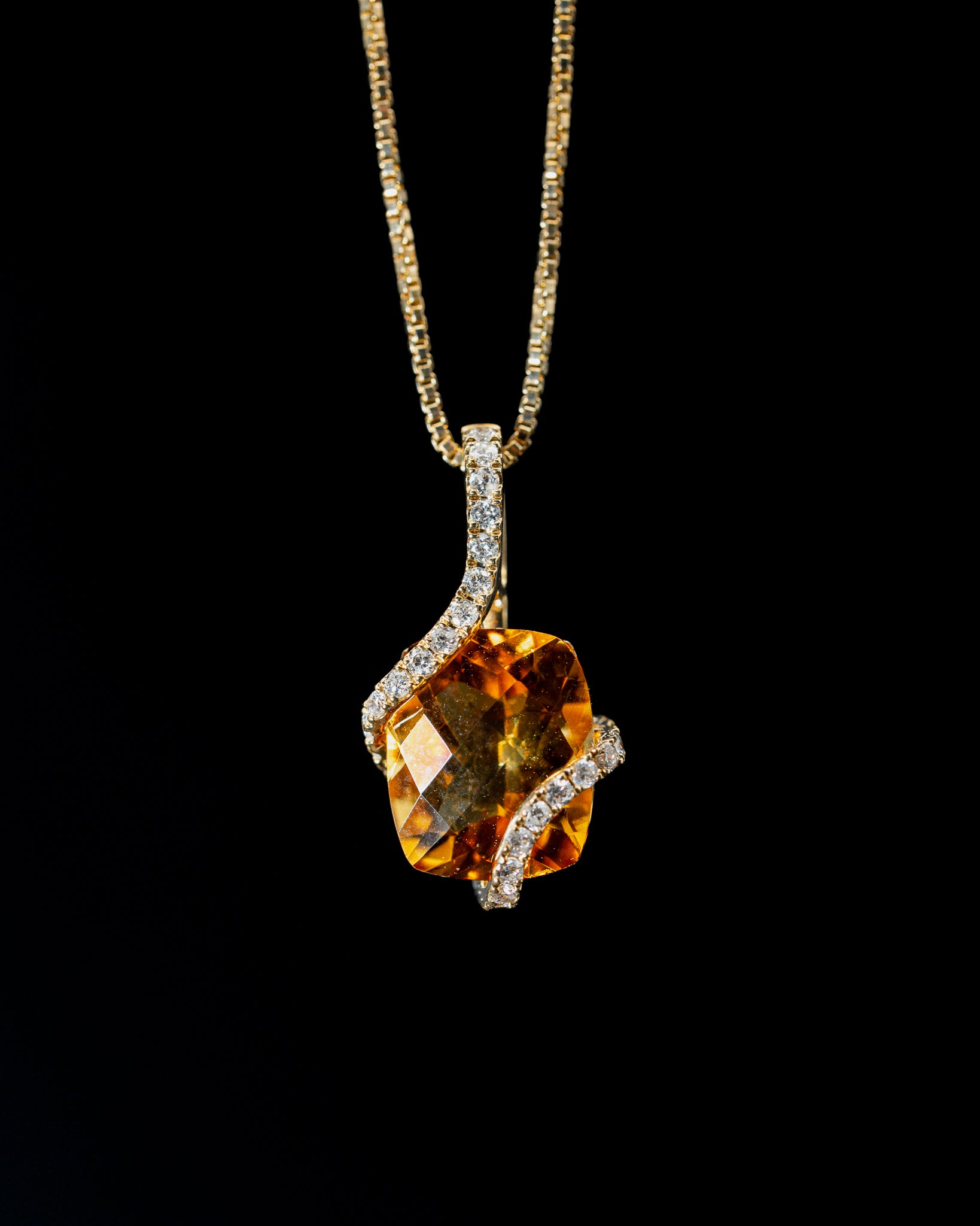 14k Yellow Gold Citrine and Diamond Pendant