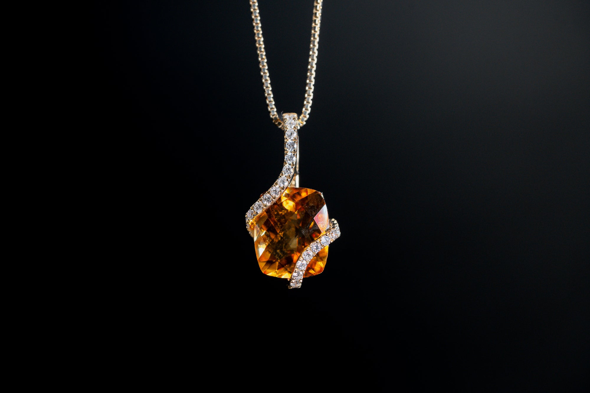 14k Yellow Gold Citrine and Diamond Pendant