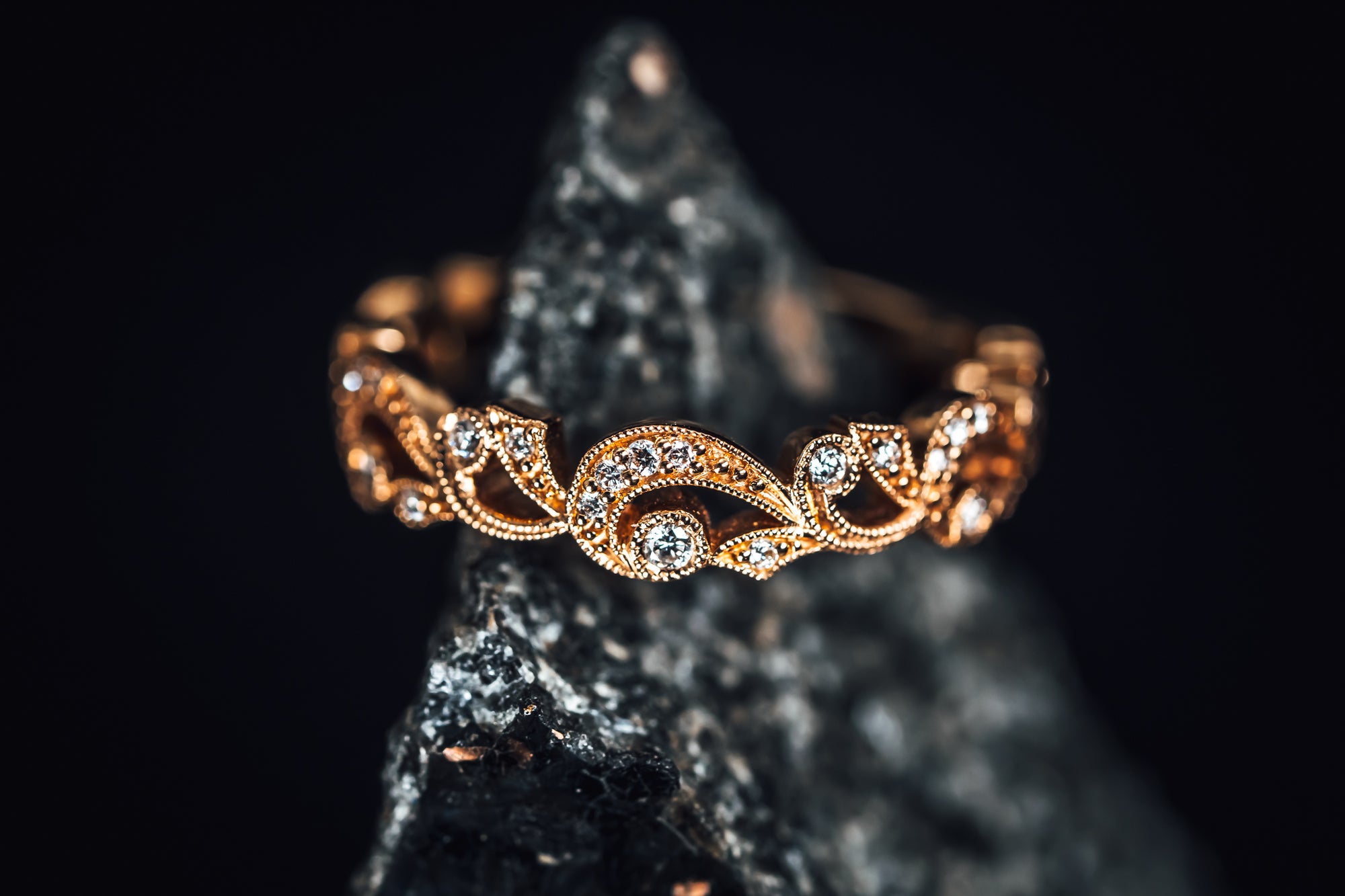 14K Rose Gold Diamond Stackable Band