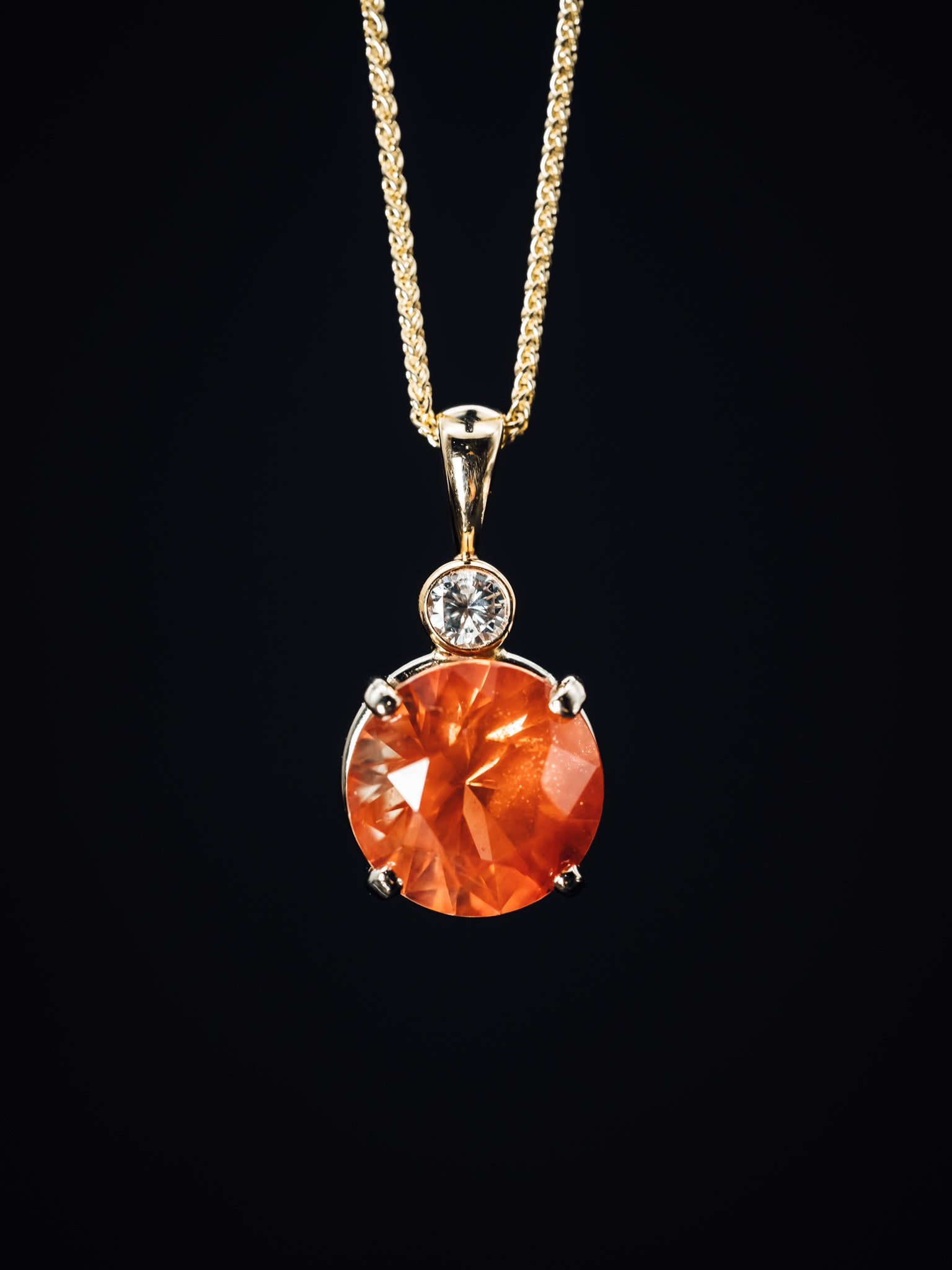 14k Yellow Gold Oregon Sunstone and Diamond Pendant