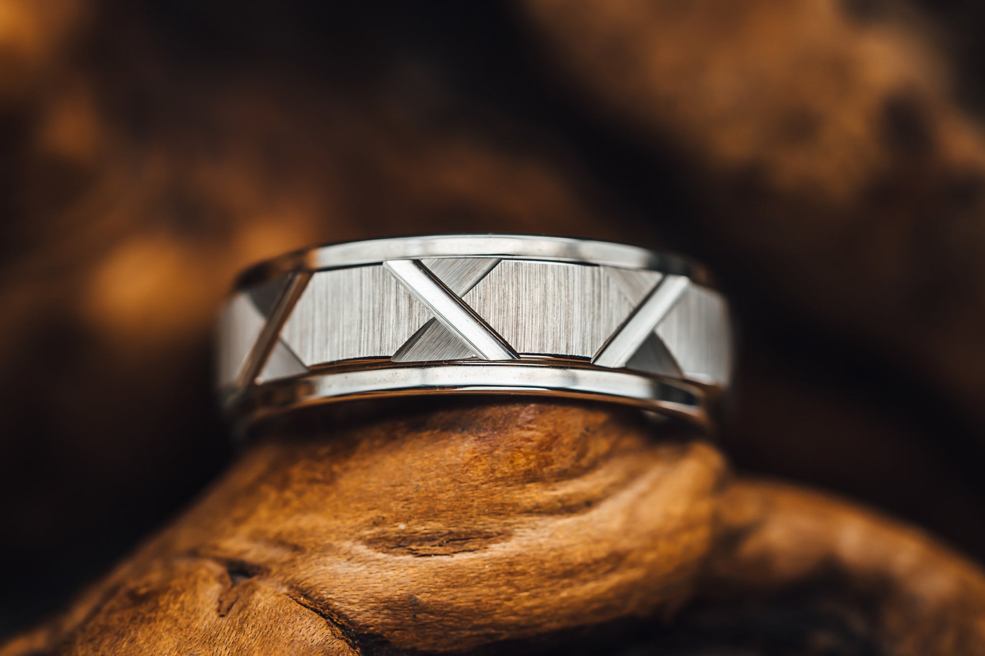 Tungsten Ring with Triangle Angle Grooves and Raised Center